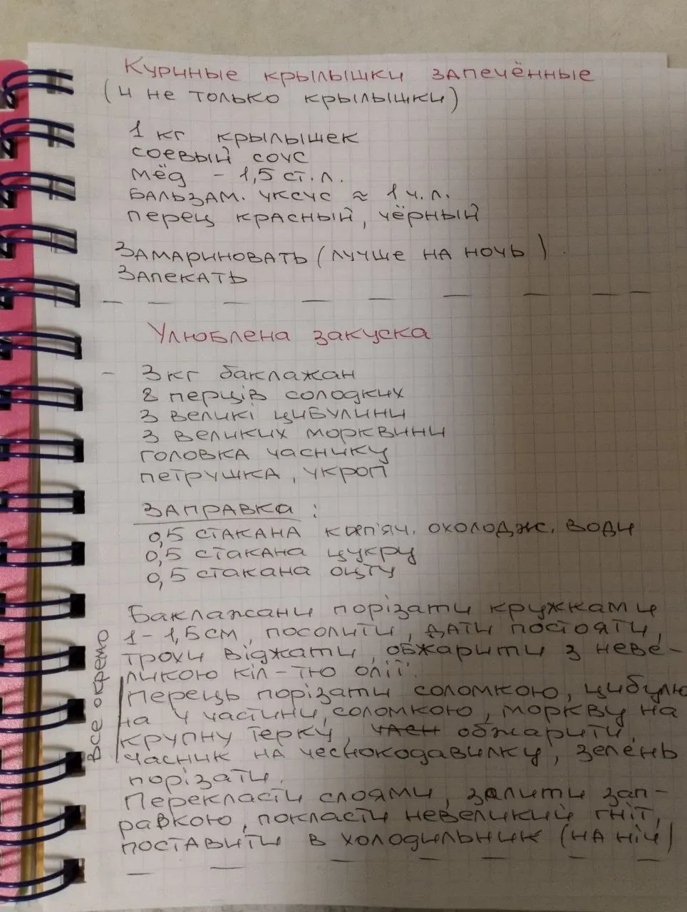 Сторінка сімейного зошита з рецептом «Улюблена закуска»